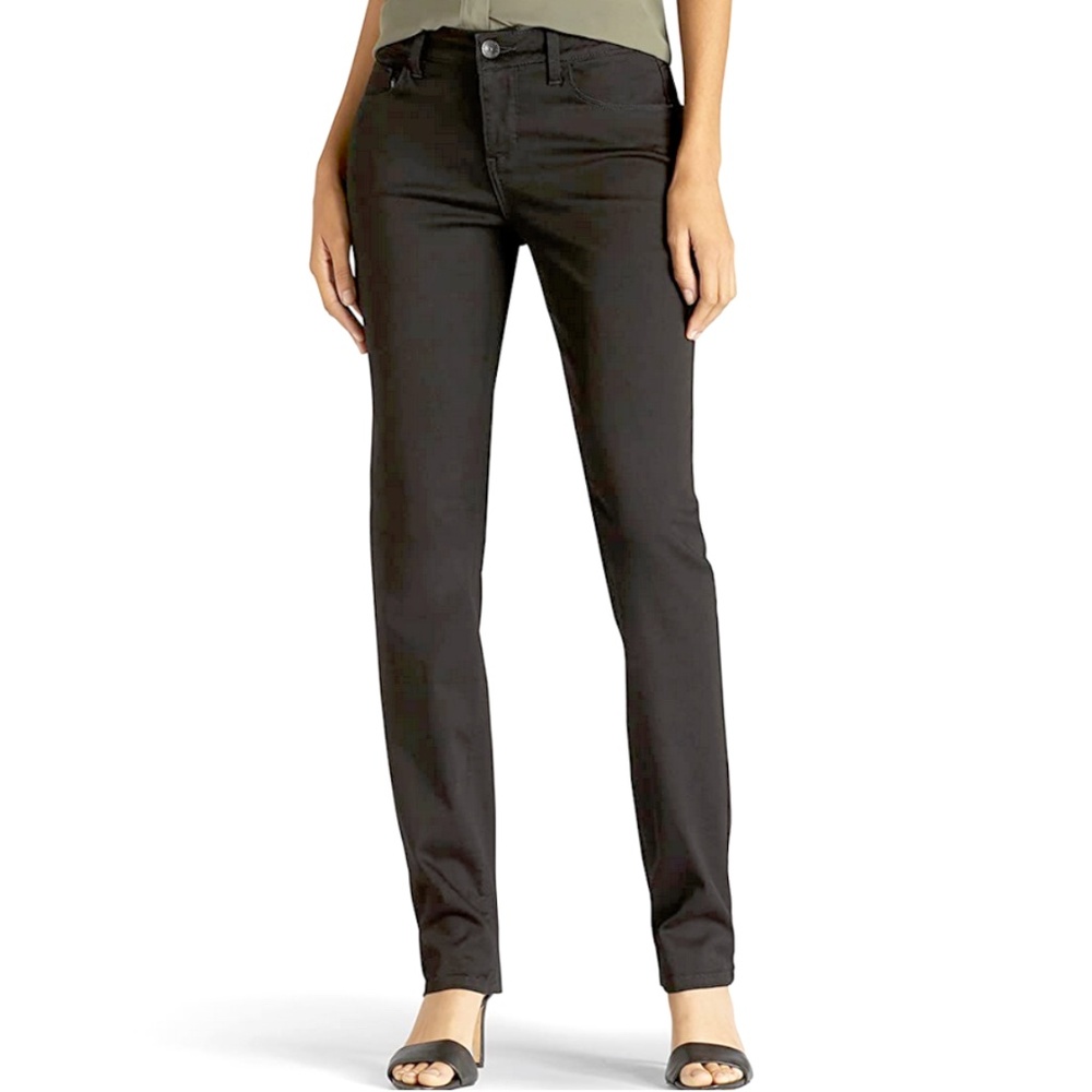 LEE Women's Secretly Shapes Regular Fit Straight Leg Jean, Black,Size 10 Medium